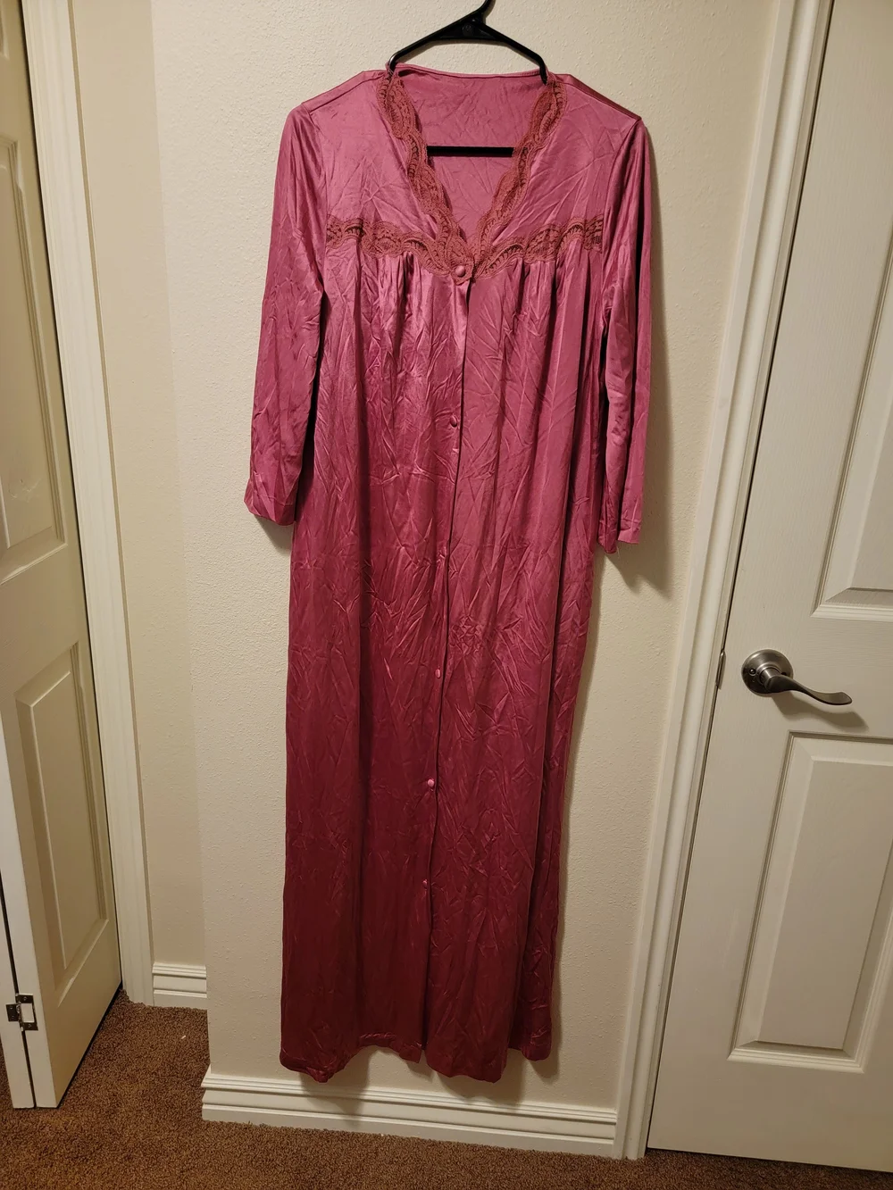 Vintage Long Lace-Trim Nightgown in Rosewood - Women’s Sleepwear